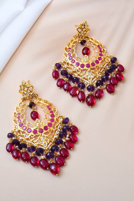 Buy_Kiara_Pink Stones Semi Precious Embellished Earrings_Online_at_Aza_Fashions