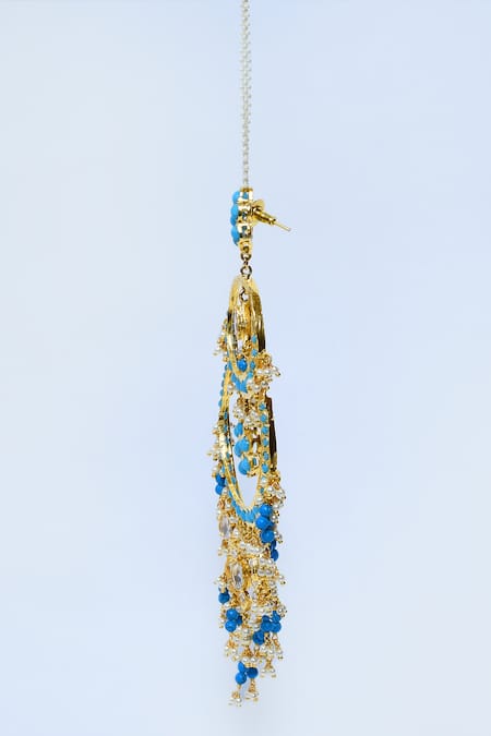 Kiara_Blue Tassels, Stones Kundan Studded Chandbalis_Online_at_Aza_Fashions