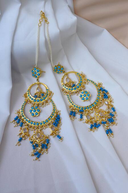 Buy_Kiara_Blue Tassels, Stones Kundan Studded Chandbalis_Online_at_Aza_Fashions