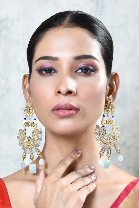 Shop_Kiara_Purple Gota Patti, Stones Floral Carved Chandbalis_Online_at_Aza_Fashions