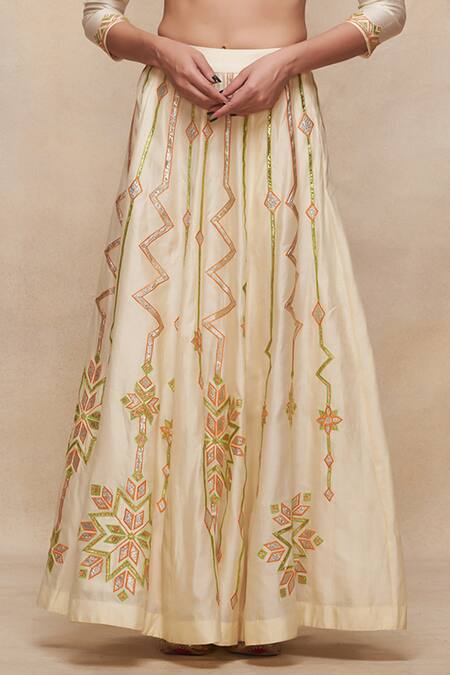 Buy Gulabo By Abu Sandeep Off White Chanderi Embroidery, Gota Patti Lehenga Skirt Online at Aza Fashions Buy_Gulabo By Abu Sandeep_Off White Chanderi Embroidery, Gota Patti Lehenga Skirt _Online_at_Aza_Fashions