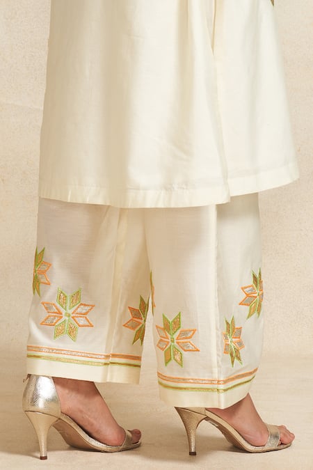 Gulabo By Abu Sandeep_Off White Chanderi Gota Patti, Embroidery Pant _Online_at_Aza_Fashions