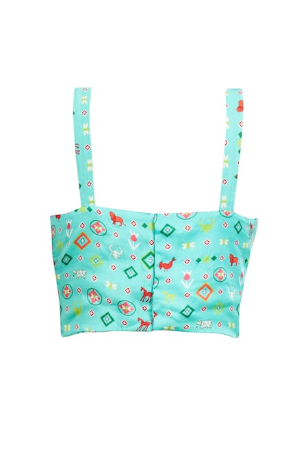 Buy_Gulabo By Abu Sandeep_Blue Modal, Satin Sweetheart Neck Animal Print Blouse _Online_at_Aza_Fashions