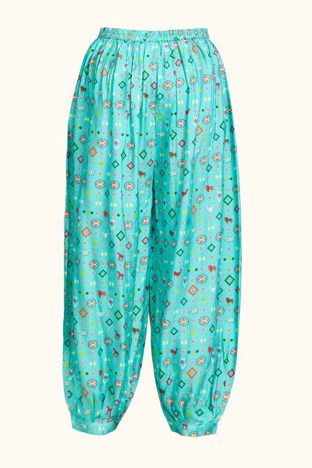 Buy_Gulabo By Abu Sandeep_Blue Chanderi Digital Print Animal Geometric Salwar  _Online_at_Aza_Fashions