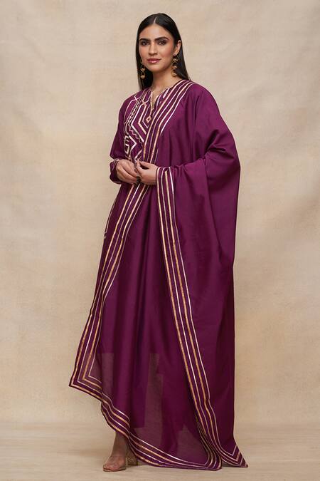 Buy Gulabo By Abu Sandeep Wine 100% Pure Chanderi Silk Embellished Gota Patti Dupatta Online at Aza Fashions Buy_Gulabo By Abu Sandeep_Wine 100% Pure Chanderi Silk Embellished Gota Patti Dupatta _Online_at_Aza_Fashions