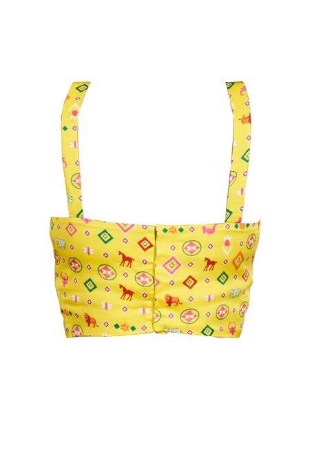 Buy Gulabo By Abu Sandeep Yellow Modal, Satin Embroidery Sweetheart Neck Geometric Print Blouse Online at Aza Fashions Buy_Gulabo By Abu Sandeep_Yellow Modal, Satin Embroidery Sweetheart Neck Geometric Print Blouse _Online_at_Aza_Fashions