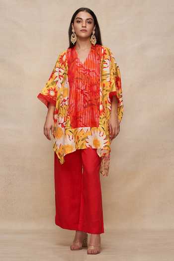 Gulabo By Abu Sandeep Linen Floral Print Short Kaftan 