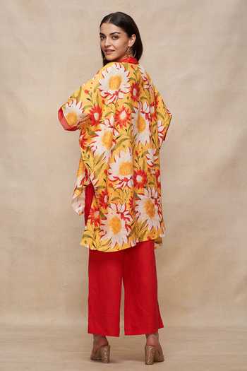 Gulabo By Abu Sandeep Linen Floral Print Short Kaftan 