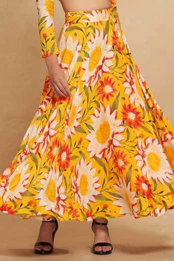 Gulabo By Abu Sandeep_Yellow Viscose Floral Garden Print Lehenga _Online_at_Aza_Fashions