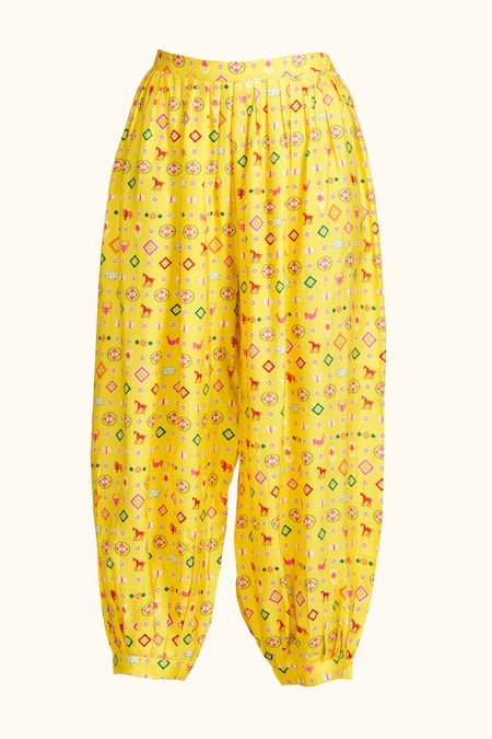 Buy_Gulabo By Abu Sandeep_Yellow Chanderi Digital Print Animal Salwar  _Online_at_Aza_Fashions