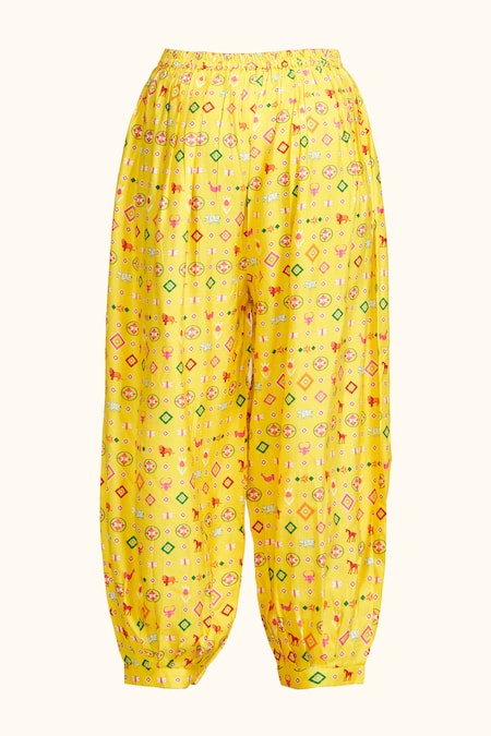 Shop_Gulabo By Abu Sandeep_Yellow Chanderi Digital Print Animal Salwar  _Online_at_Aza_Fashions