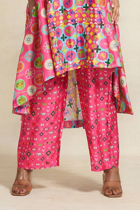 Gulabo By Abu Sandeep_Pink Chanderi Digital Printed Geometric Pant  _Online_at_Aza_Fashions