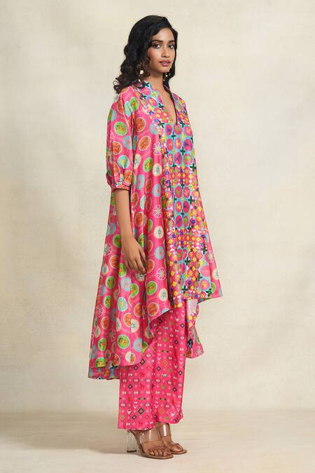 Shop_Gulabo By Abu Sandeep_Pink Chanderi Digital Printed Geometric Pant  _Online_at_Aza_Fashions