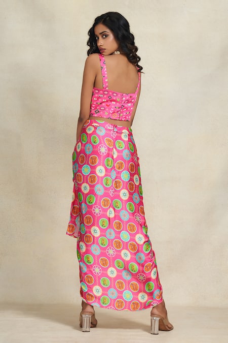 Shop Gulabo By Abu Sandeep Pink Modal, Satin Diamond Print Strappy Blouse at Aza Fashions Shop_Gulabo By Abu Sandeep_Pink Modal, Satin Diamond Print Strappy Blouse _at_Aza_Fashions