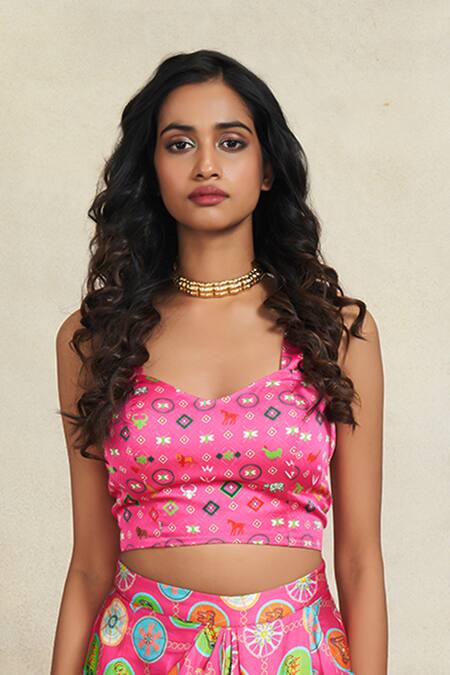 Buy Gulabo By Abu Sandeep Pink Modal, Satin Diamond Print Strappy Blouse Online at Aza Fashions Buy_Gulabo By Abu Sandeep_Pink Modal, Satin Diamond Print Strappy Blouse _Online_at_Aza_Fashions