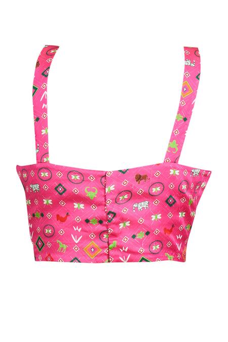 Gulabo By Abu Sandeep Pink Modal, Satin Diamond Print Strappy Blouse at Aza Fashions Gulabo By Abu Sandeep_Pink Modal, Satin Diamond Print Strappy Blouse _at_Aza_Fashions