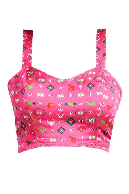 Buy Gulabo By Abu Sandeep Pink Modal, Satin Diamond Print Strappy Blouse Buy_Gulabo By Abu Sandeep_Pink Modal, Satin Diamond Print Strappy Blouse