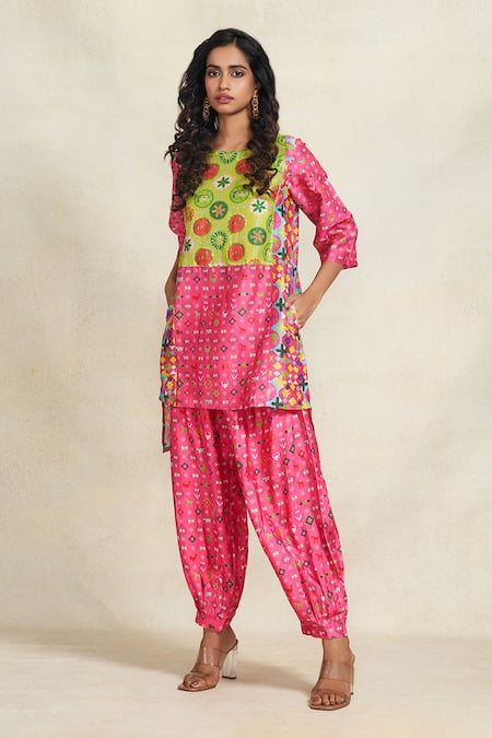 Gulabo By Abu Sandeep Pink Chanderi Digital Printed Diamond Salwar