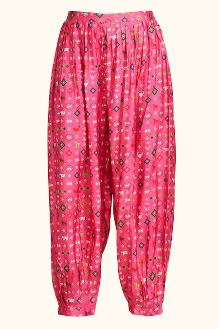 Shop_Gulabo By Abu Sandeep_Pink Chanderi Digital Printed Diamond Salwar  _Online_at_Aza_Fashions