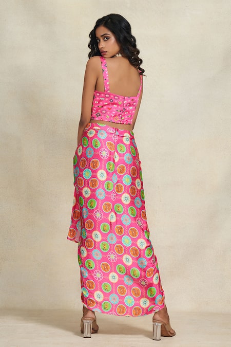 Shop Gulabo By Abu Sandeep Pink Modal, Satin Geometric Print Sarong Skirt at Aza Fashions Shop_Gulabo By Abu Sandeep_Pink Modal, Satin Geometric Print Sarong Skirt _at_Aza_Fashions