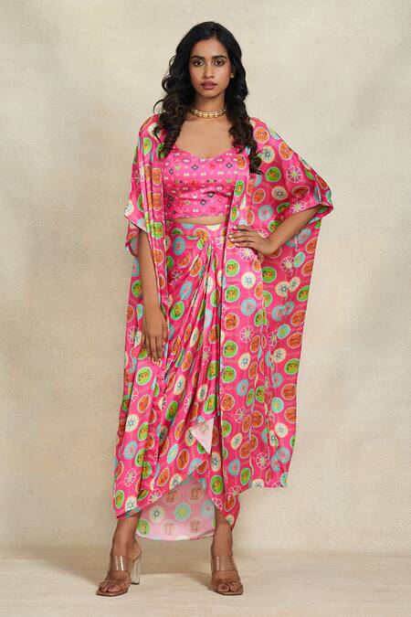 Gulabo By Abu Sandeep Pink Modal, Satin Geometric Print Sarong Skirt Online at Aza Fashions Gulabo By Abu Sandeep_Pink Modal, Satin Geometric Print Sarong Skirt _Online_at_Aza_Fashions