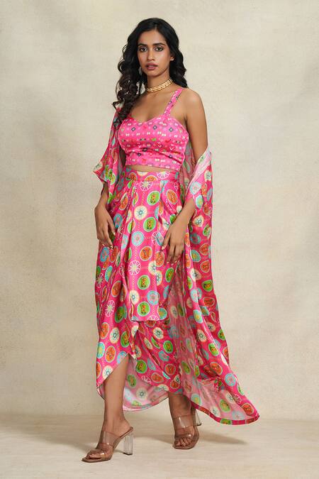 Buy Gulabo By Abu Sandeep Pink Modal, Satin Geometric Print Sarong Skirt Online at Aza Fashions Buy_Gulabo By Abu Sandeep_Pink Modal, Satin Geometric Print Sarong Skirt _Online_at_Aza_Fashions