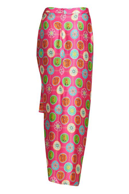 Shop Gulabo By Abu Sandeep Pink Modal, Satin Geometric Print Sarong Skirt Online at Aza Fashions Shop_Gulabo By Abu Sandeep_Pink Modal, Satin Geometric Print Sarong Skirt _Online_at_Aza_Fashions