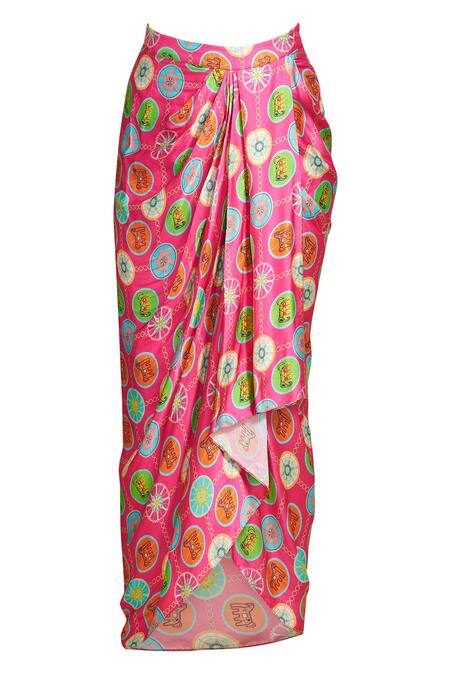 Buy Gulabo By Abu Sandeep Pink Modal, Satin Geometric Print Sarong Skirt Buy_Gulabo By Abu Sandeep_Pink Modal, Satin Geometric Print Sarong Skirt