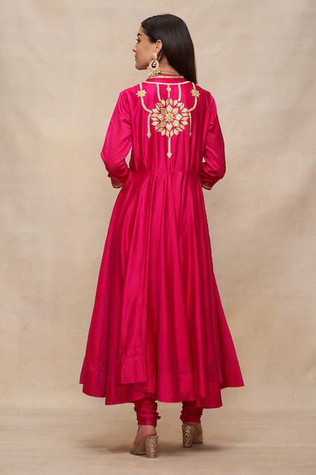 Shop_Gulabo By Abu Sandeep_Pink Chanderi Plain Solid Churidar  _at_Aza_Fashions