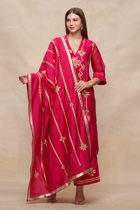 Gulabo by Abu Sandeep Chanderi Silk Gota Embroidered Dupatta 