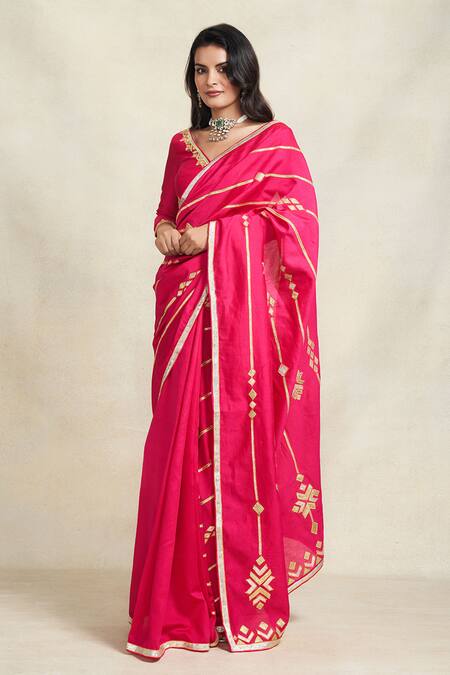 Gulabo By Abu Sandeep_Pink Chanderi Gota Patti Work Saree _Online_at_Aza_Fashions
