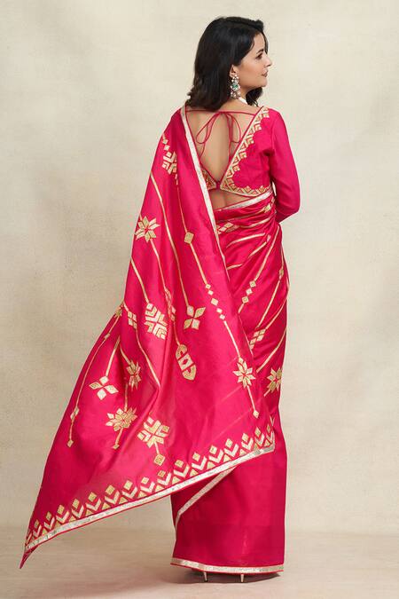 Buy_Gulabo By Abu Sandeep_Pink Chanderi Gota Patti Work Saree 
