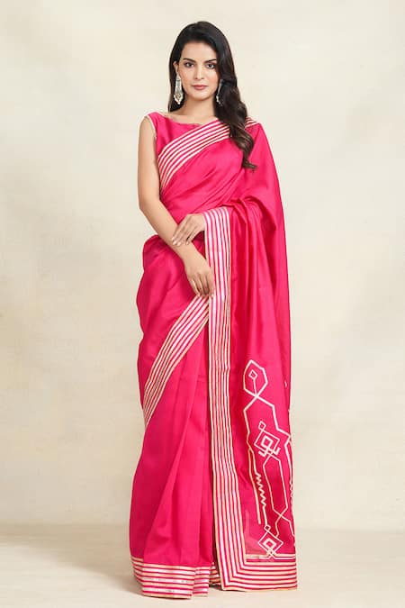 Gulabo By Abu Sandeep Pink 100% Pure Chanderi Silk Embroidered Gota Border Saree