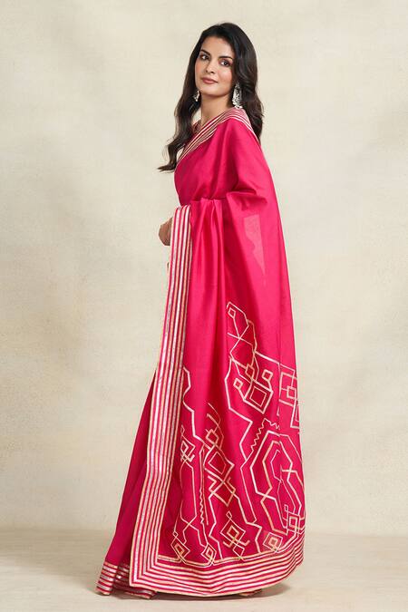 Buy Gulabo By Abu Sandeep Pink 100% Pure Chanderi Silk Embroidered Gota Border Saree Online at Aza Fashions Buy_Gulabo By Abu Sandeep_Pink 100% Pure Chanderi Silk Embroidered Gota Border Saree _Online_at_Aza_Fashions