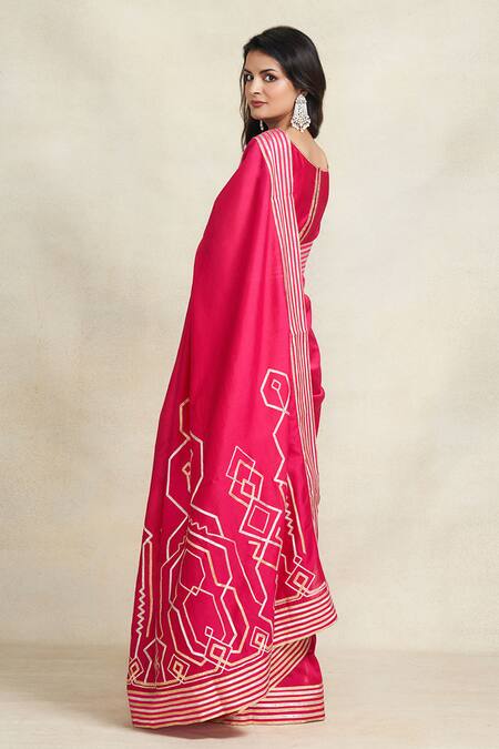 Gulabo By Abu Sandeep Pink 100% Pure Chanderi Silk Embroidered Gota Border Saree at Aza Fashions Gulabo By Abu Sandeep_Pink 100% Pure Chanderi Silk Embroidered Gota Border Saree _at_Aza_Fashions
