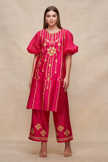 Gulabo by Abu Sandeep Chanderi Gota Embroidered Kurta 