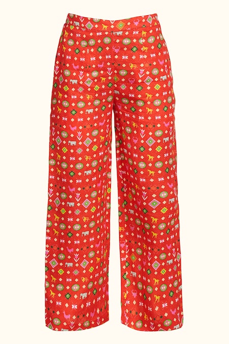 Buy Gulabo By Abu Sandeep Red Chanderi Digital Printed Diamond Geometric Pant Online at Aza Fashions Buy_Gulabo By Abu Sandeep_Red Chanderi Digital Printed Diamond Geometric Pant _Online_at_Aza_Fashions