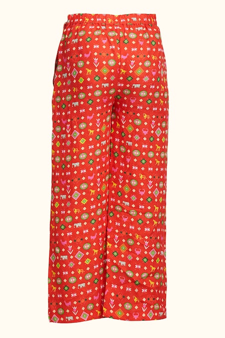 Shop Gulabo By Abu Sandeep Red Chanderi Digital Printed Diamond Geometric Pant Online at Aza Fashions Shop_Gulabo By Abu Sandeep_Red Chanderi Digital Printed Diamond Geometric Pant _Online_at_Aza_Fashions