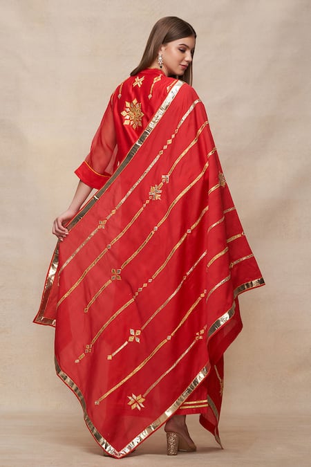 Shop Gulabo By Abu Sandeep Red Chanderi Embroidered Gota Work Dupatta at Aza Fashions Shop_Gulabo By Abu Sandeep_Red Chanderi Embroidered Gota Work Dupatta _at_Aza_Fashions