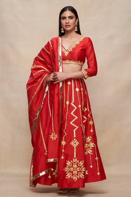 Buy Gulabo By Abu Sandeep Red Chanderi Gota Patti Geometric Pattern Lehenga Online at Aza Fashions Buy_Gulabo By Abu Sandeep_Red Chanderi Gota Patti Geometric Pattern Lehenga _Online_at_Aza_Fashions