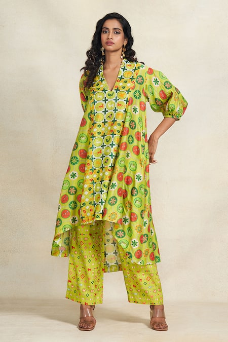 Gulabo by Abu Sandeep Chanderi Botanic Print A-Line Tunic 