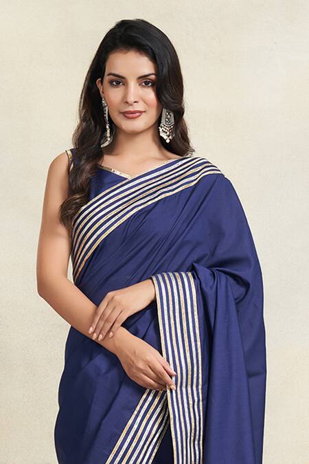 Gulabo By Abu Sandeep_Blue 100% Pure Chanderi Silk Embellished Gota Saree  _Online_at_Aza_Fashions