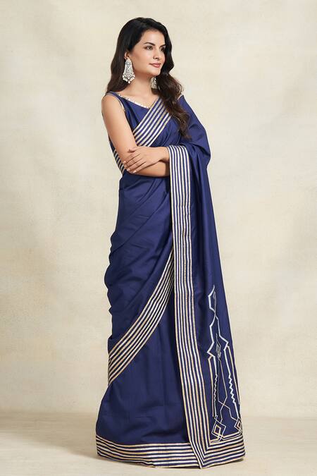 Shop_Gulabo By Abu Sandeep_Blue 100% Pure Chanderi Silk Embellished Gota Saree  _Online_at_Aza_Fashions