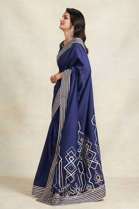 Gulabo By Abu Sandeep_Blue 100% Pure Chanderi Silk Embellished Gota Saree  _at_Aza_Fashions