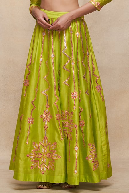 Gulabo By Abu Sandeep_Green Chanderi Embroidery Gota Embellished 8 Kali Lehenga _Online_at_Aza_Fashions