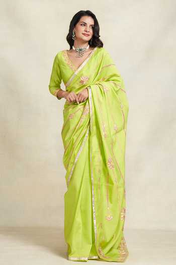 Gulabo By Abu Sandeep_Green Chanderi Gota Patti Embellished Saree _Online_at_Aza_Fashions