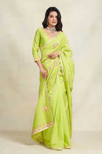 Buy_Gulabo By Abu Sandeep_Green Chanderi Gota Patti Embellished Saree _Online_at_Aza_Fashions
