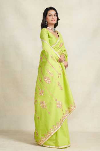 Shop_Gulabo By Abu Sandeep_Green Chanderi Gota Patti Embellished Saree _Online_at_Aza_Fashions