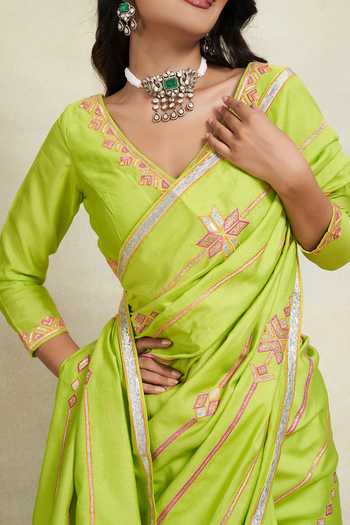 Gulabo By Abu Sandeep_Green Chanderi Gota Patti Embellished Saree _at_Aza_Fashions