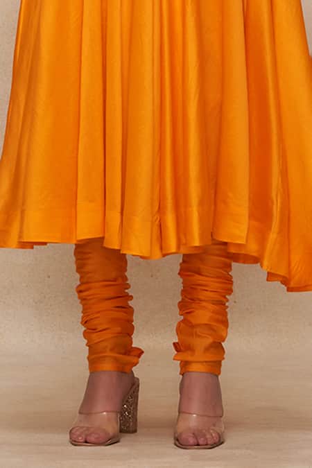 Gulabo By Abu Sandeep_Yellow Chanderi Embroidery Gathered Churidar _Online_at_Aza_Fashions